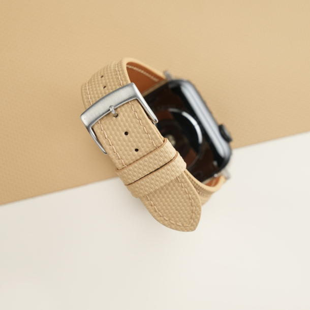 Padded Beige Sailcloth Rubber Apple Watch Band