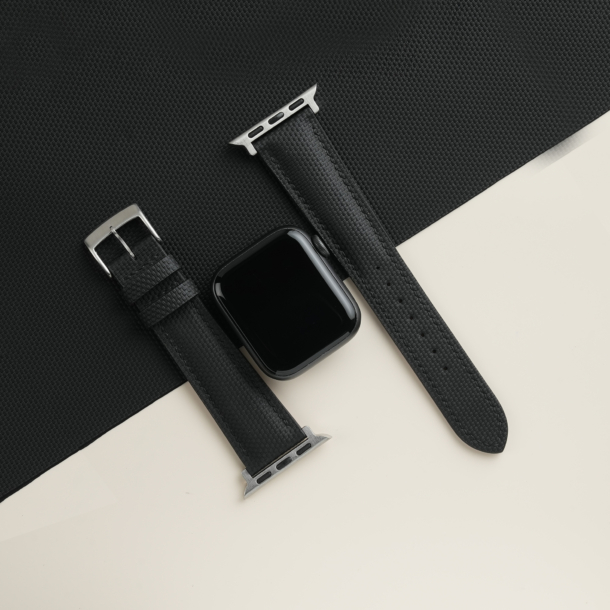 Padded Black Sailcloth Rubber Apple Watch Band