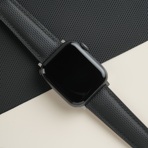 Padded Black Sailcloth Rubber Apple Watch Band
