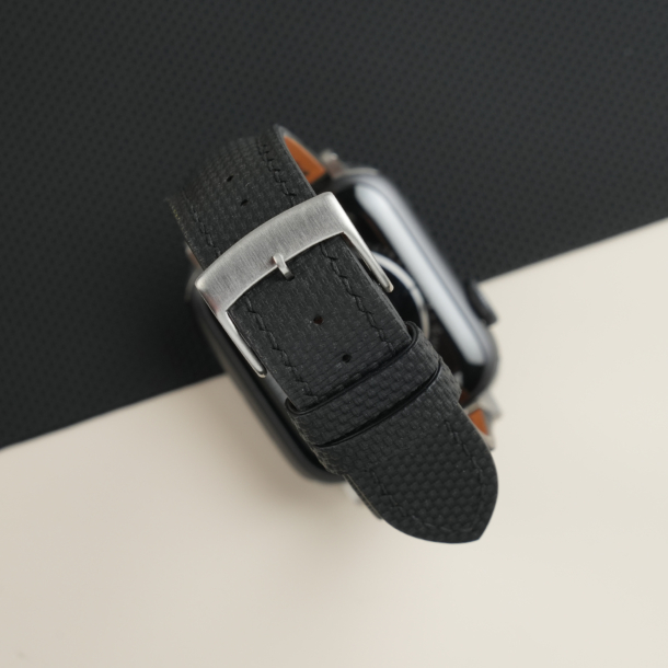 Padded Black Sailcloth Rubber Apple Watch Band