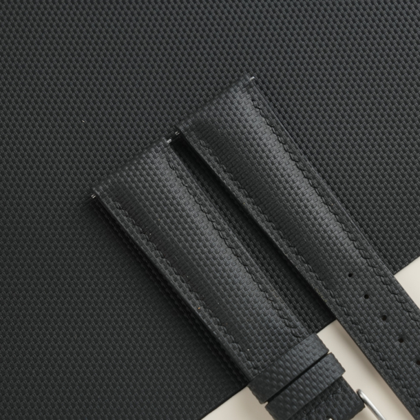 Padded Black Sailcloth Rubber Watch Strap