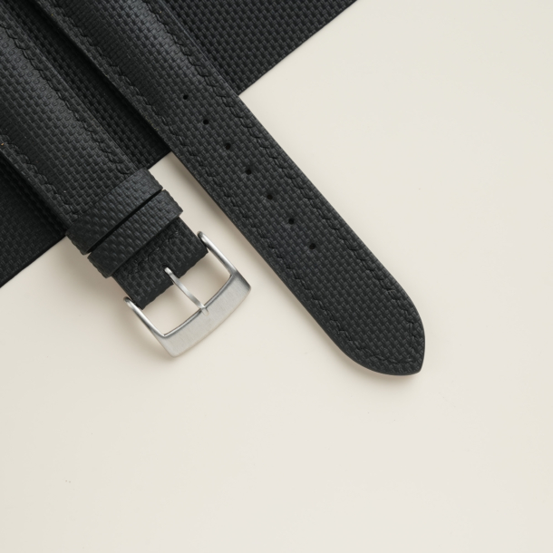 Padded Black Sailcloth Rubber Watch Strap