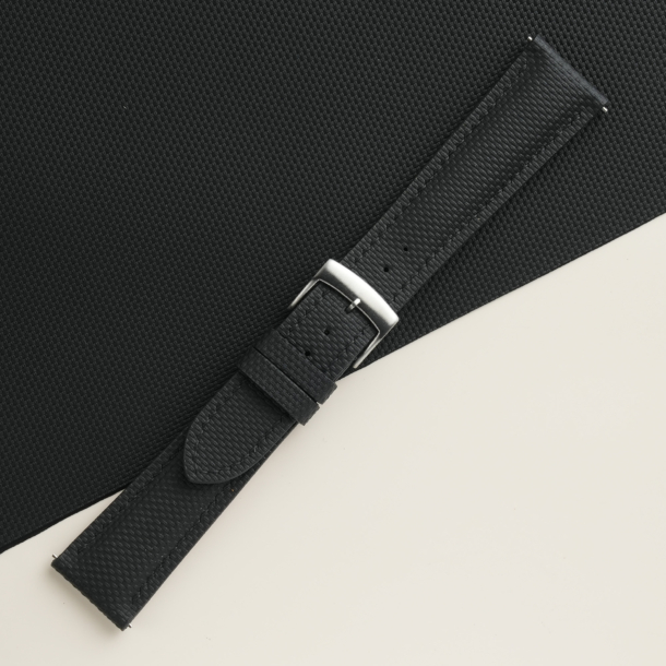 Padded Black Sailcloth Rubber Watch Strap