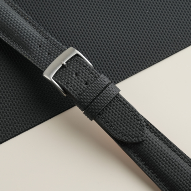 Padded Black Sailcloth Rubber Watch Strap