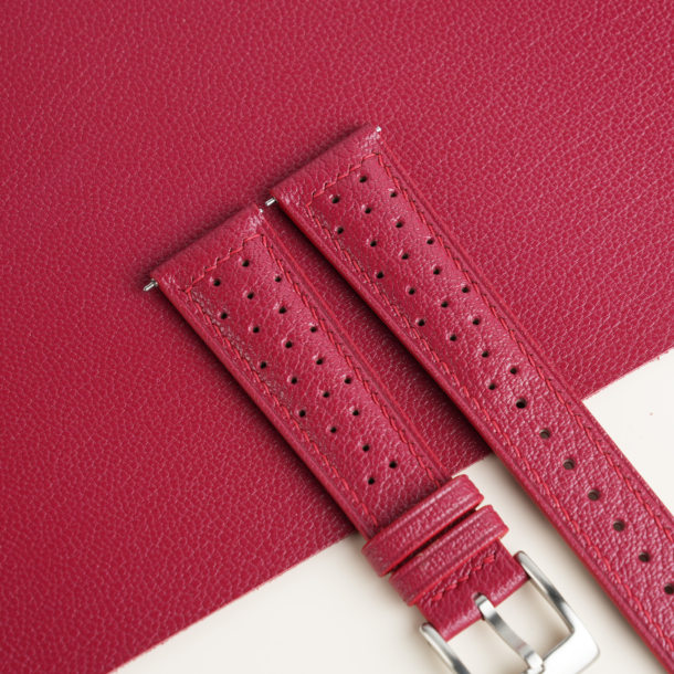 Rally Red Alran Chevre Lining Burgundy Epsom Leather Watch Strap