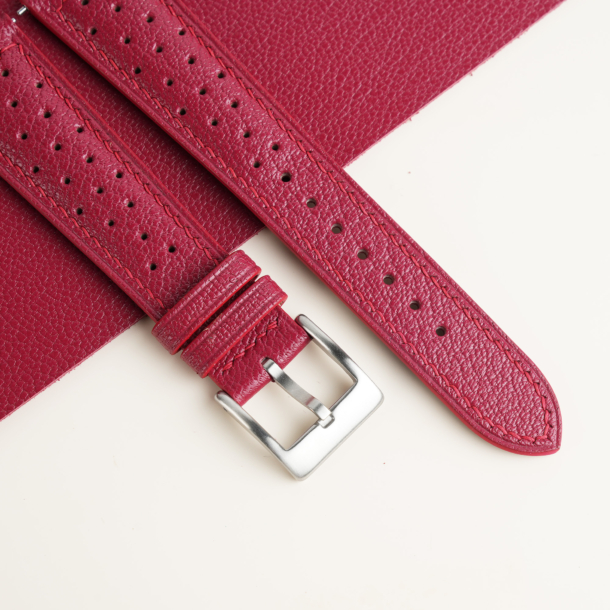 Rally Red Alran Chevre Lining Burgundy Epsom Leather Watch Strap