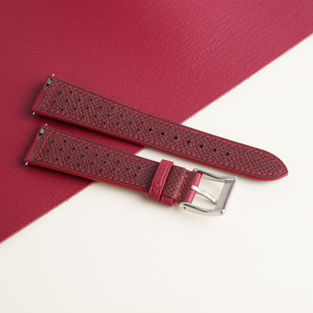 Rally Red Alran Chevre Lining Burgundy Epsom Leather Watch Strap
