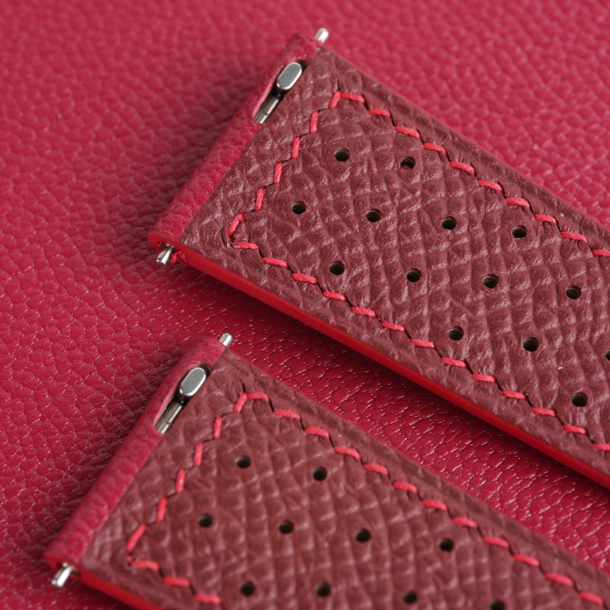 Rally Red Alran Chevre Lining Burgundy Epsom Leather Watch Strap