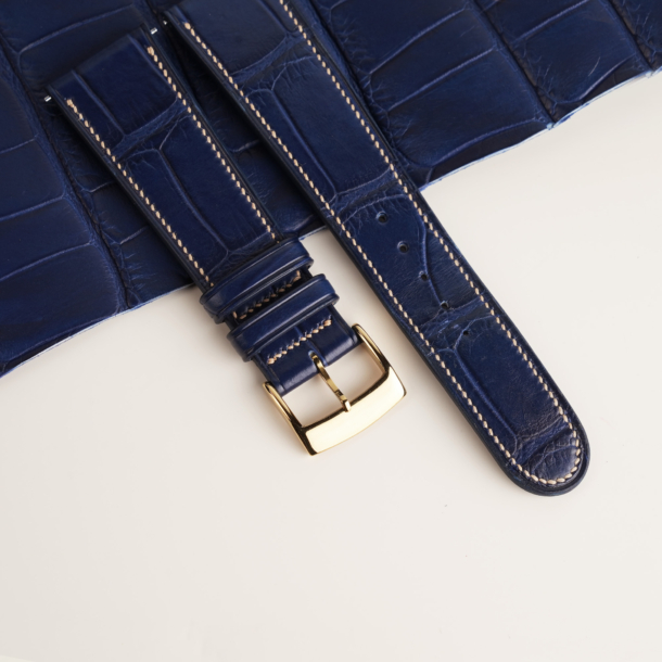 Micro Stitch Dark Blue Alligator Leather Watch Strap