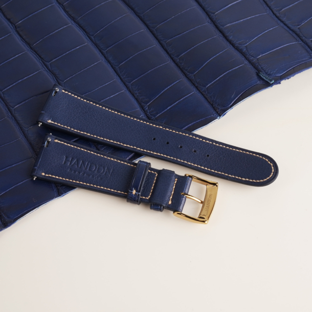 Micro Stitch Dark Blue Alligator Leather Watch Strap