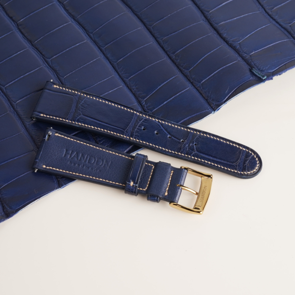 Micro Stitch Dark Blue Alligator Leather Watch Strap