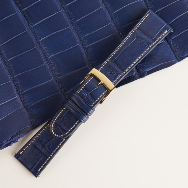Micro Stitch Dark Blue Alligator Leather Watch Strap