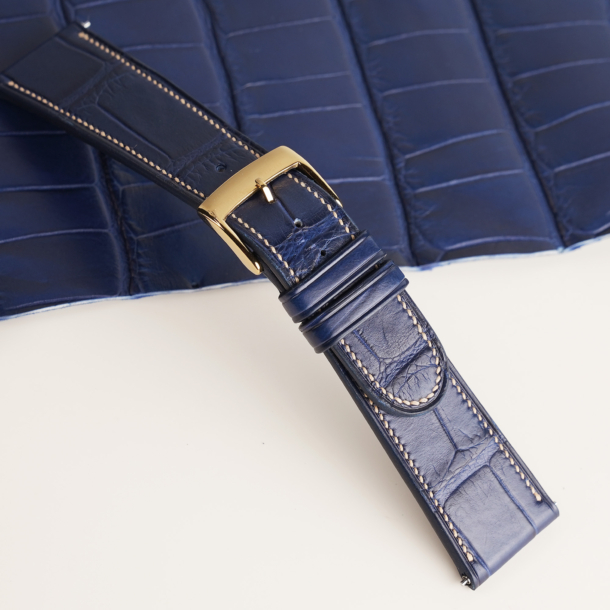 Micro Stitch Dark Blue Alligator Leather Watch Strap