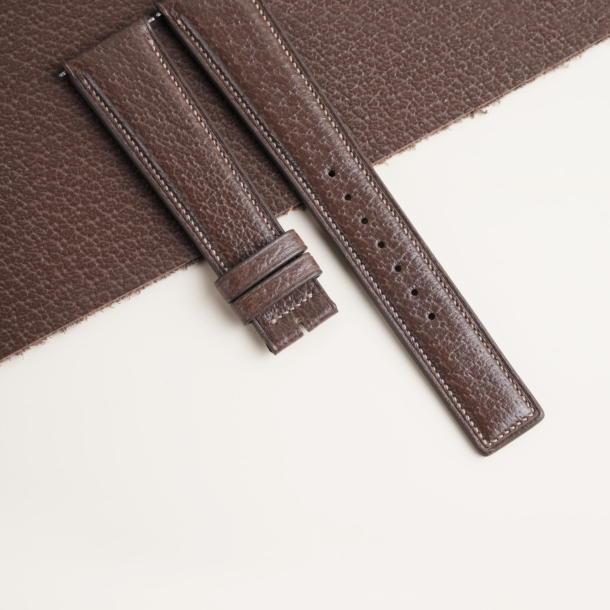 Micro Stitch Padded Full Dark Taupe Peccary Leather Watch Strap