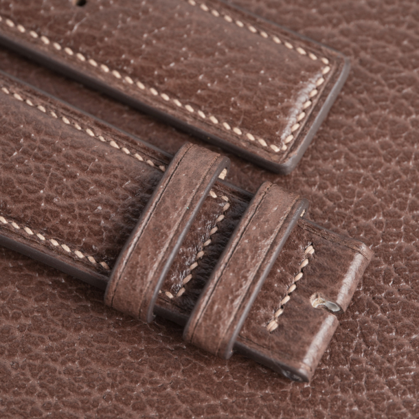Micro Stitch Padded Full Dark Taupe Peccary Leather Watch Strap