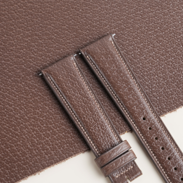 Micro Stitch Padded Full Dark Taupe Peccary Leather Watch Strap