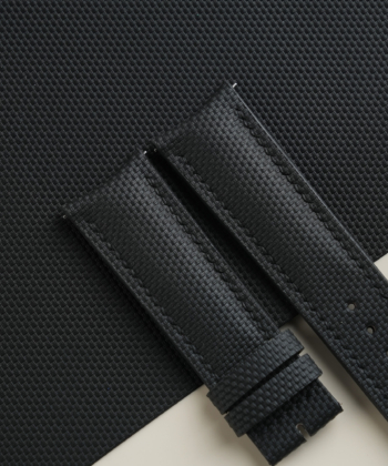 Curved End Black Sailcloth Rubber Lining Black Rubber Watch Strap