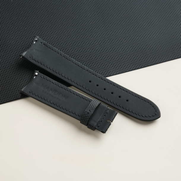 Curved End Black Sailcloth Rubber Lining Black Rubber Watch Strap