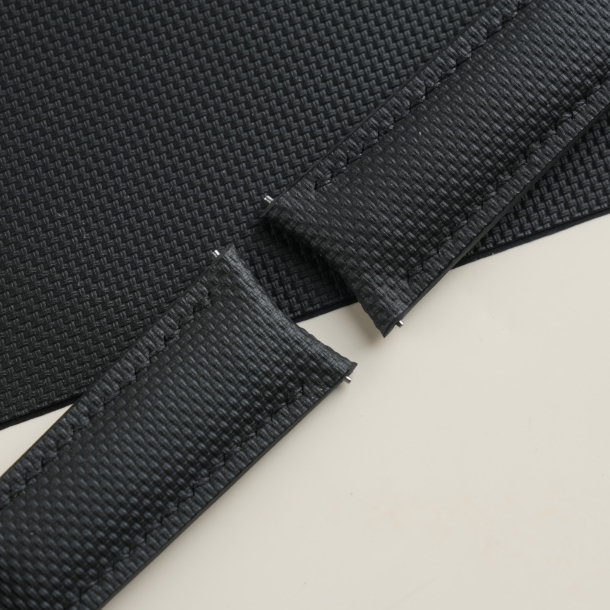 Curved End Black Sailcloth Rubber Lining Black Rubber Watch Strap