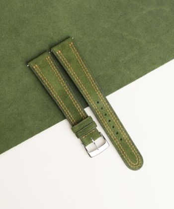 Double Stitching Green Suede Leather Watch Strap