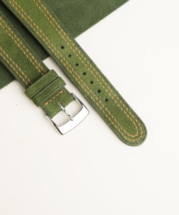 Double Stitching Green Suede Leather Watch Strap