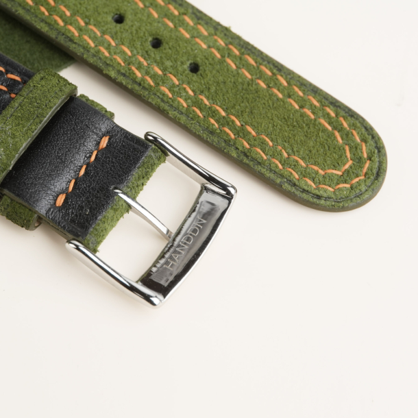 Double Stitching Green Suede Leather Watch Strap