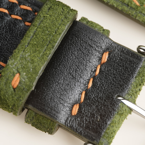 Double Stitching Green Suede Leather Watch Strap