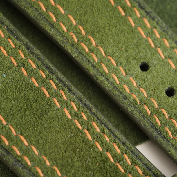 Double Stitching Green Suede Leather Watch Strap