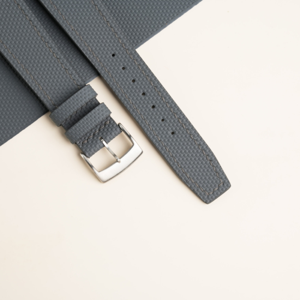 Dark Grey Sailcloth Rubber Lining Dark Brown Epsom Watch Strap