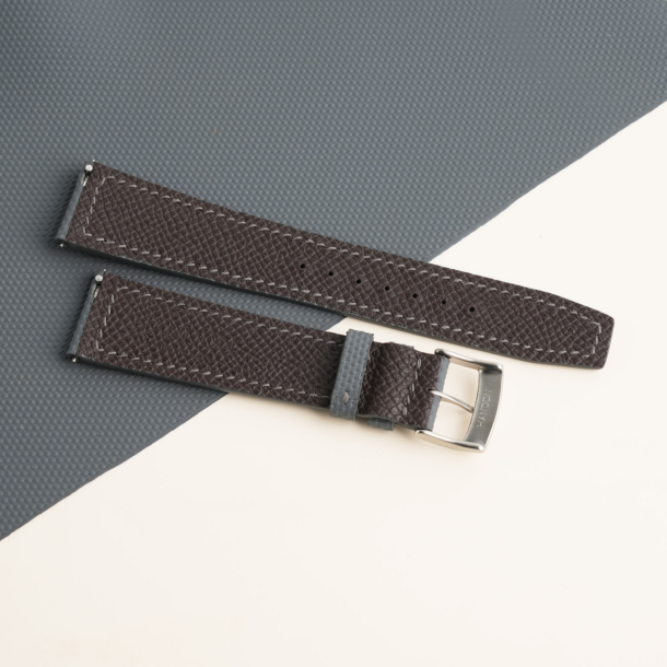 Dark Grey Sailcloth Rubber Lining Dark Brown Epsom Watch Strap