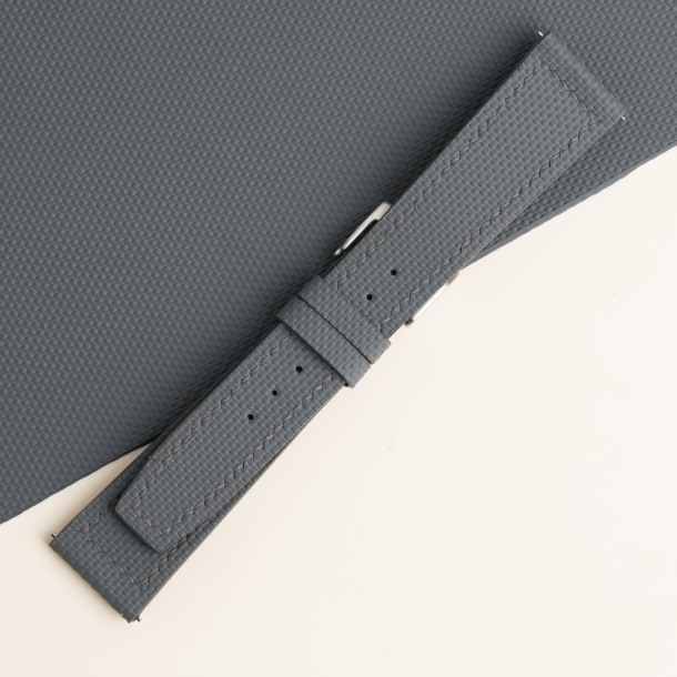 Dark Grey Sailcloth Rubber Lining Dark Brown Epsom Watch Strap