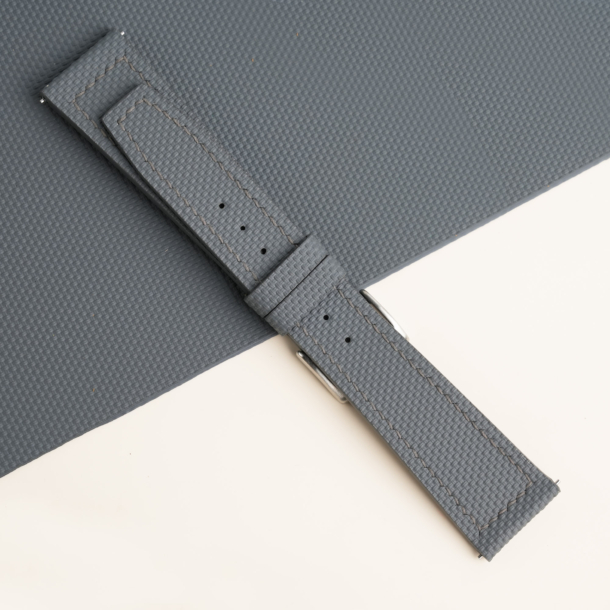 Dark Grey Sailcloth Rubber Lining Dark Brown Epsom Watch Strap