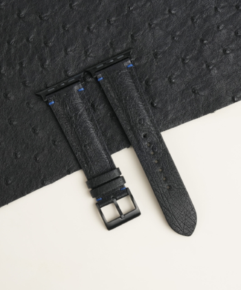 Black Ostrich Lining Black Alligator Leather Apple Watch Band