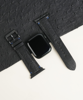 Black Ostrich Lining Black Alligator Leather Apple Watch Band