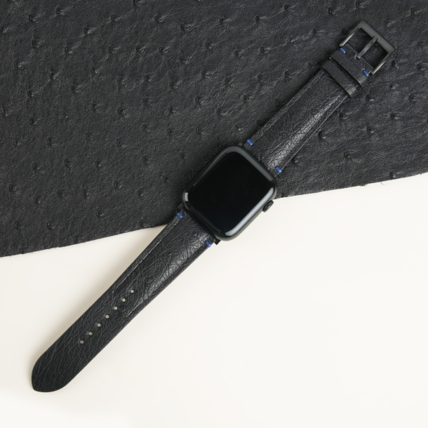 Black Ostrich Lining Black Alligator Leather Apple Watch Band