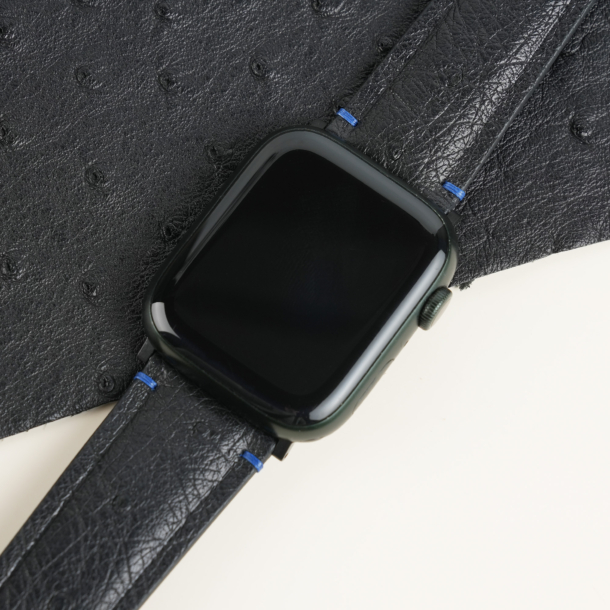 Black Ostrich Lining Black Alligator Leather Apple Watch Band