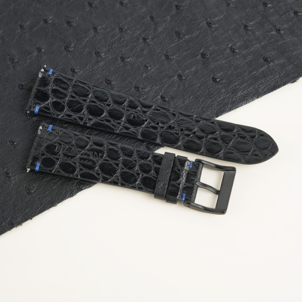 Black Ostrich Lining Black Alligator Leather Apple Watch Band