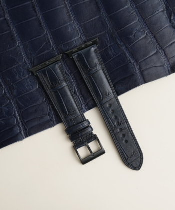 Midnight Blue Alligator Lining Black Epsom Leather Apple Watch Band