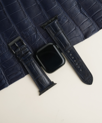 Midnight Blue Alligator Lining Black Epsom Leather Apple Watch Band