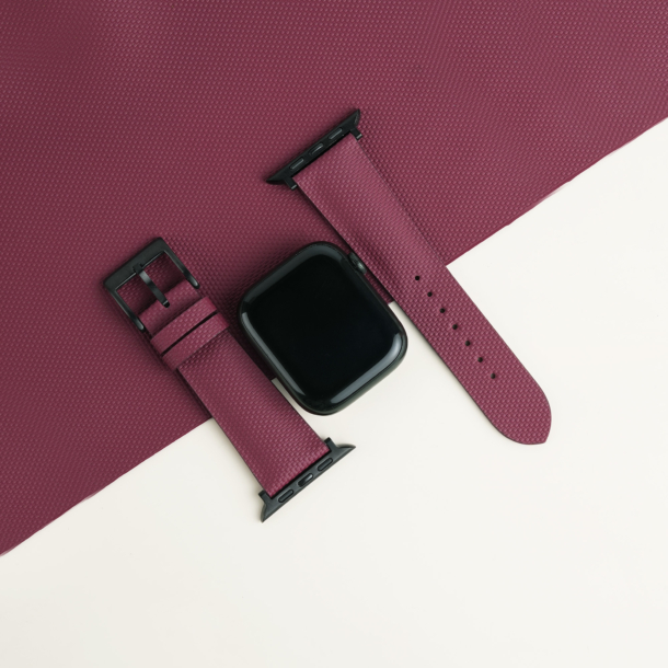 Vintage Burgundy Sailcloth Rubber Lining Brick Rubber Apple Watch Band