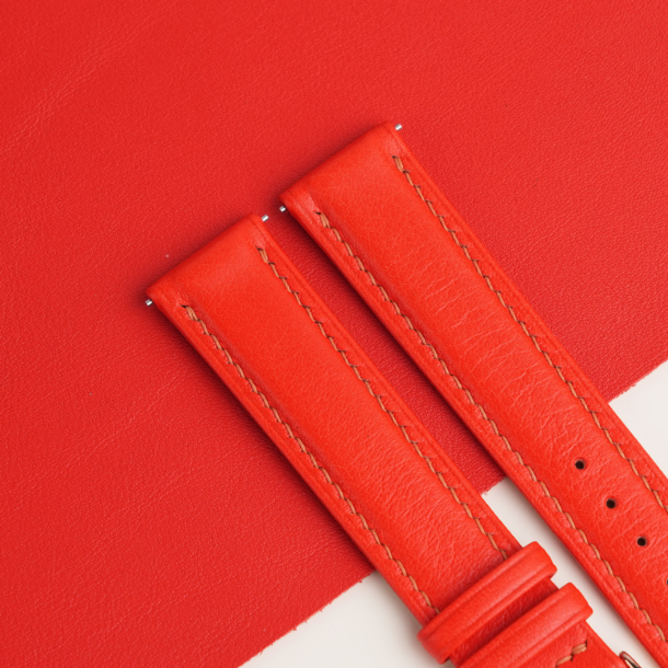 Red Swift Folded Edge Leather Watch Strap