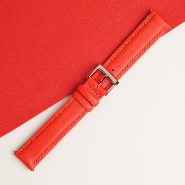 Red Swift Folded Edge Leather Watch Strap