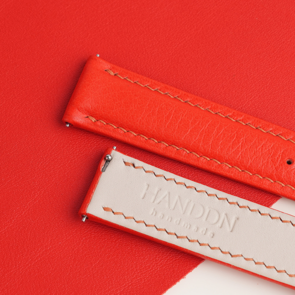 Red Swift Folded Edge Leather Watch Strap