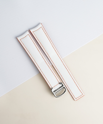 Curved End White Sailcloth Rubber Lining Pearl White Epsom Single Folding Watch Strap