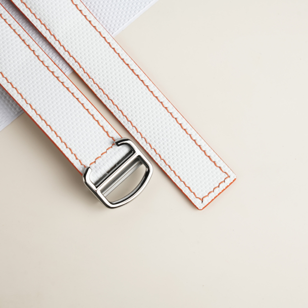 White Sailcloth Rubber Lining Pearl White Epsom Single Folding Watch Strap