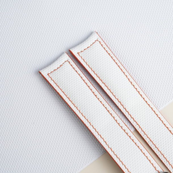 White Sailcloth Rubber Lining Pearl White Epsom Single Folding Watch Strap