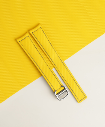 Curved End Yellow Sailcloth Rubber Lining Black Swift Single Folding Watch Strap