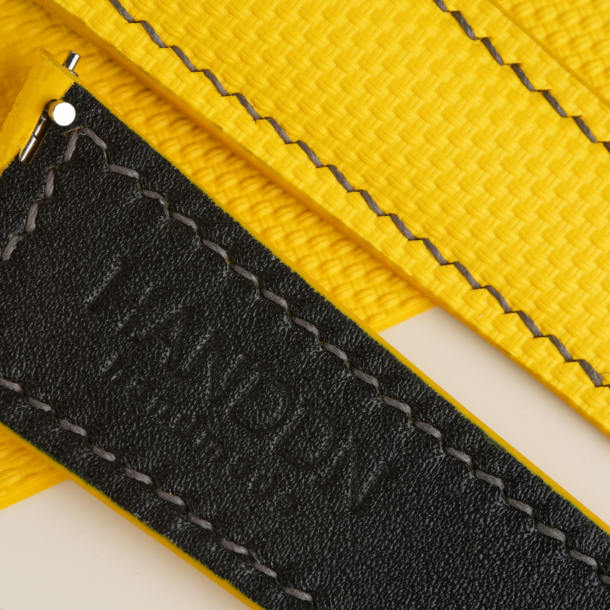 Yellow Sailcloth Rubber Lining Black Swift Single Folding Watch Strap