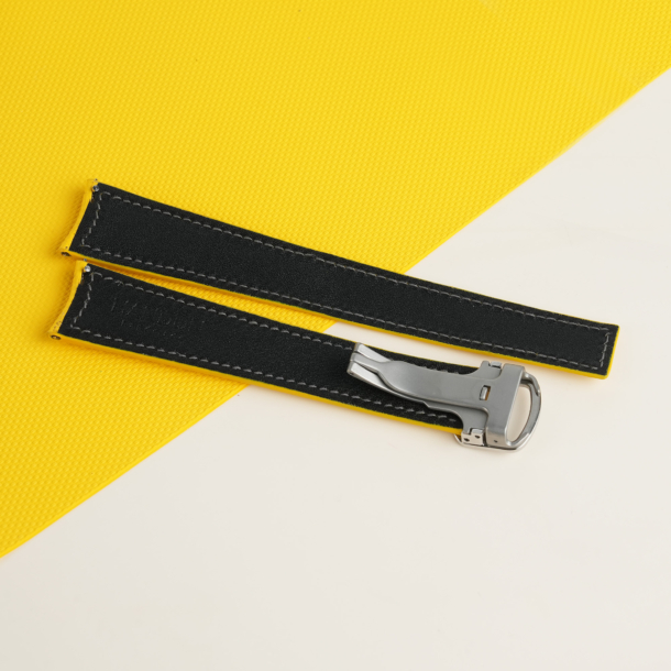 Yellow Sailcloth Rubber Lining Black Swift Single Folding Watch Strap