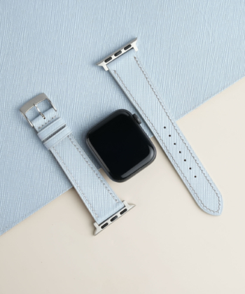 Light Blue Saffiano Leather Apple Watch Band